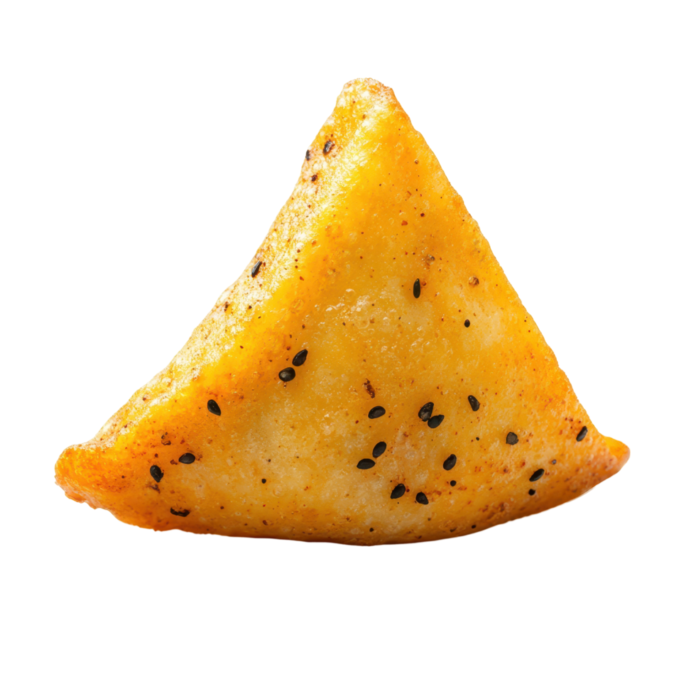 Crispy golden triangle shaped snack with spices served as a traditional appetizer in an Indian setting png