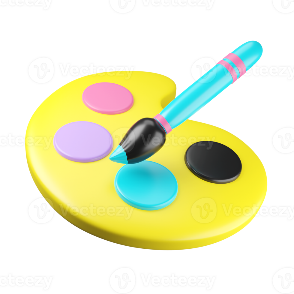A paint brush and palette on a black background png