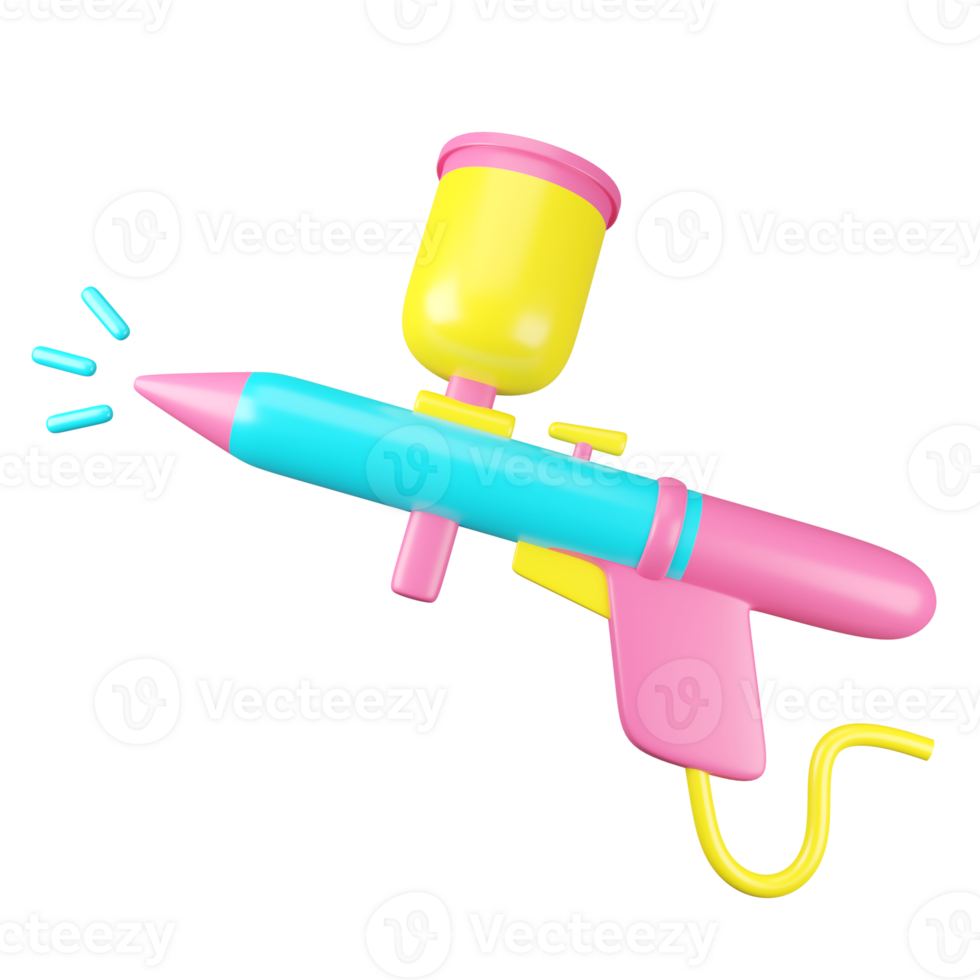 A pink and blue toy gun with a blue and yellow paintbrush png