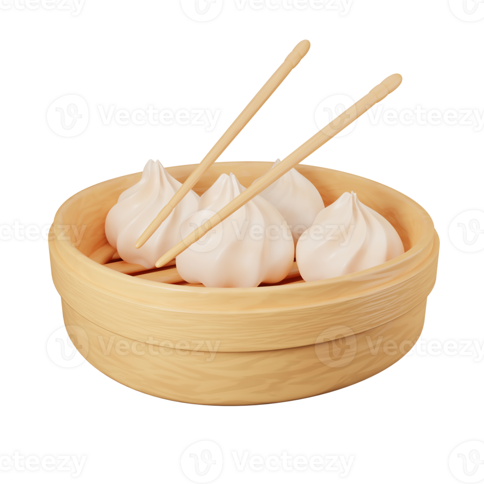 A wooden bowl with two dumplings and chopsticks png