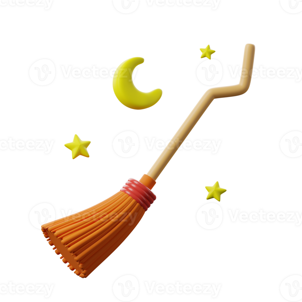 A broom and stars are shown next to a moon png