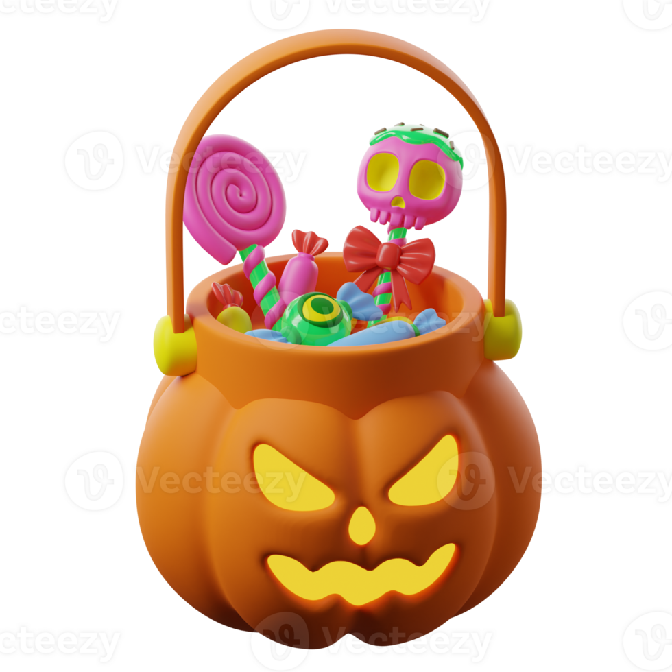 Halloween candy bucket with a skeleton and candy png