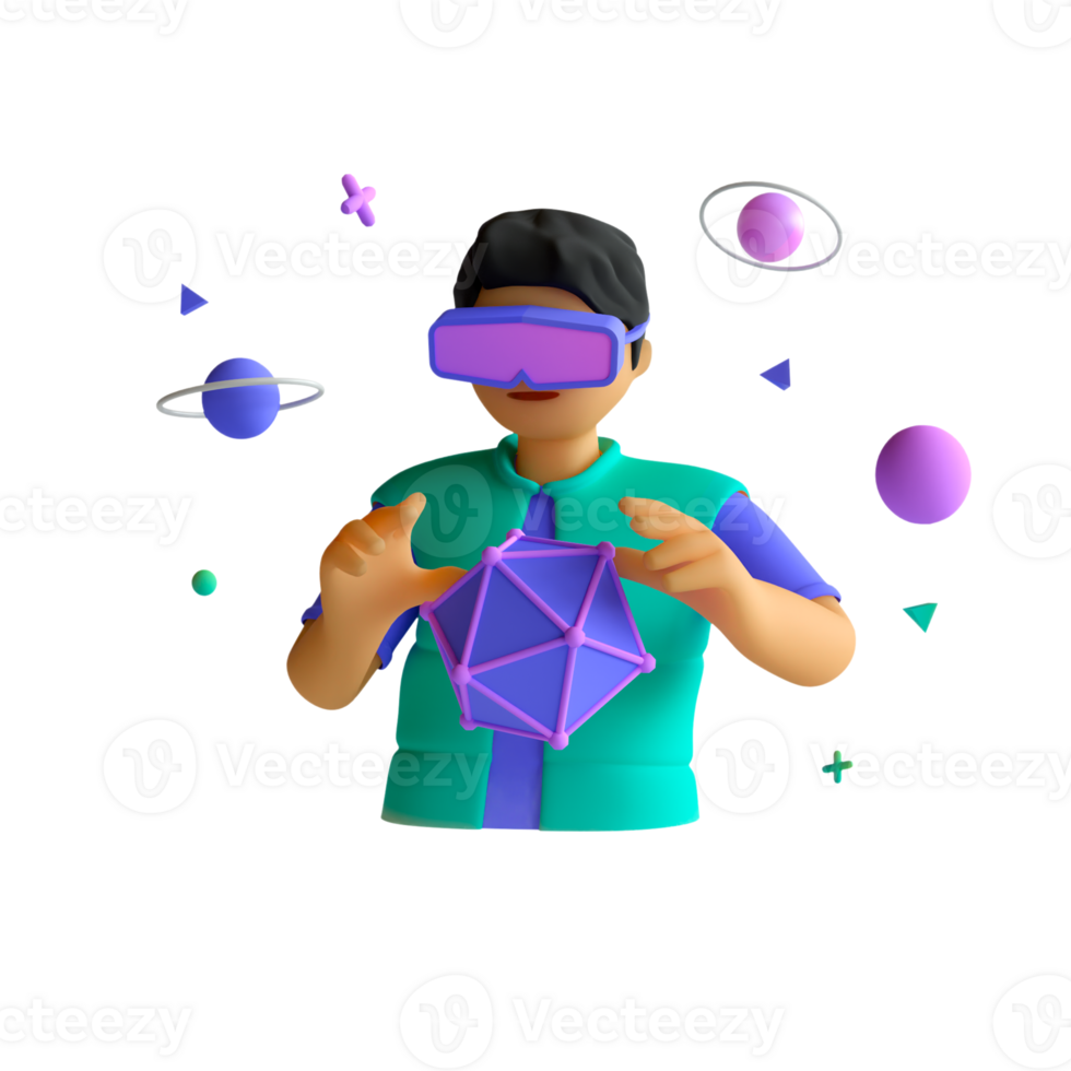 A man wearing virtual reality glasses and holding a cube png