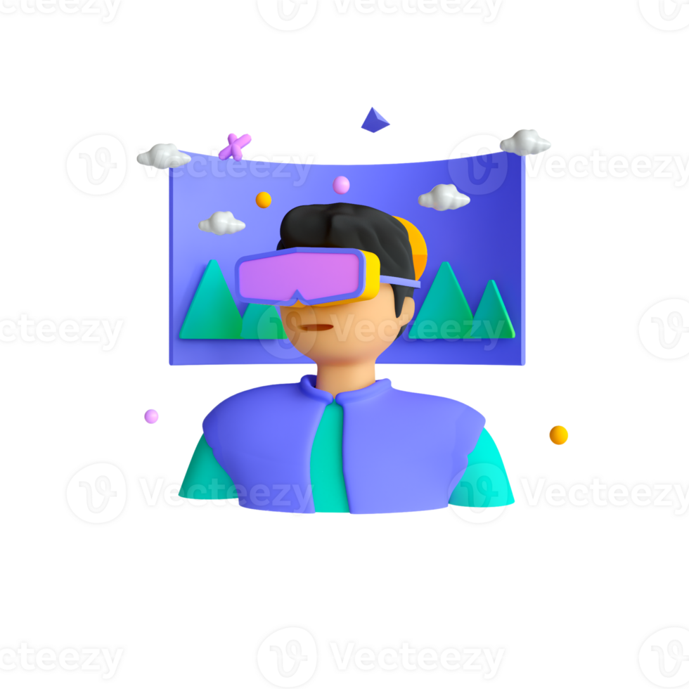 A man wearing virtual reality glasses and a hat png