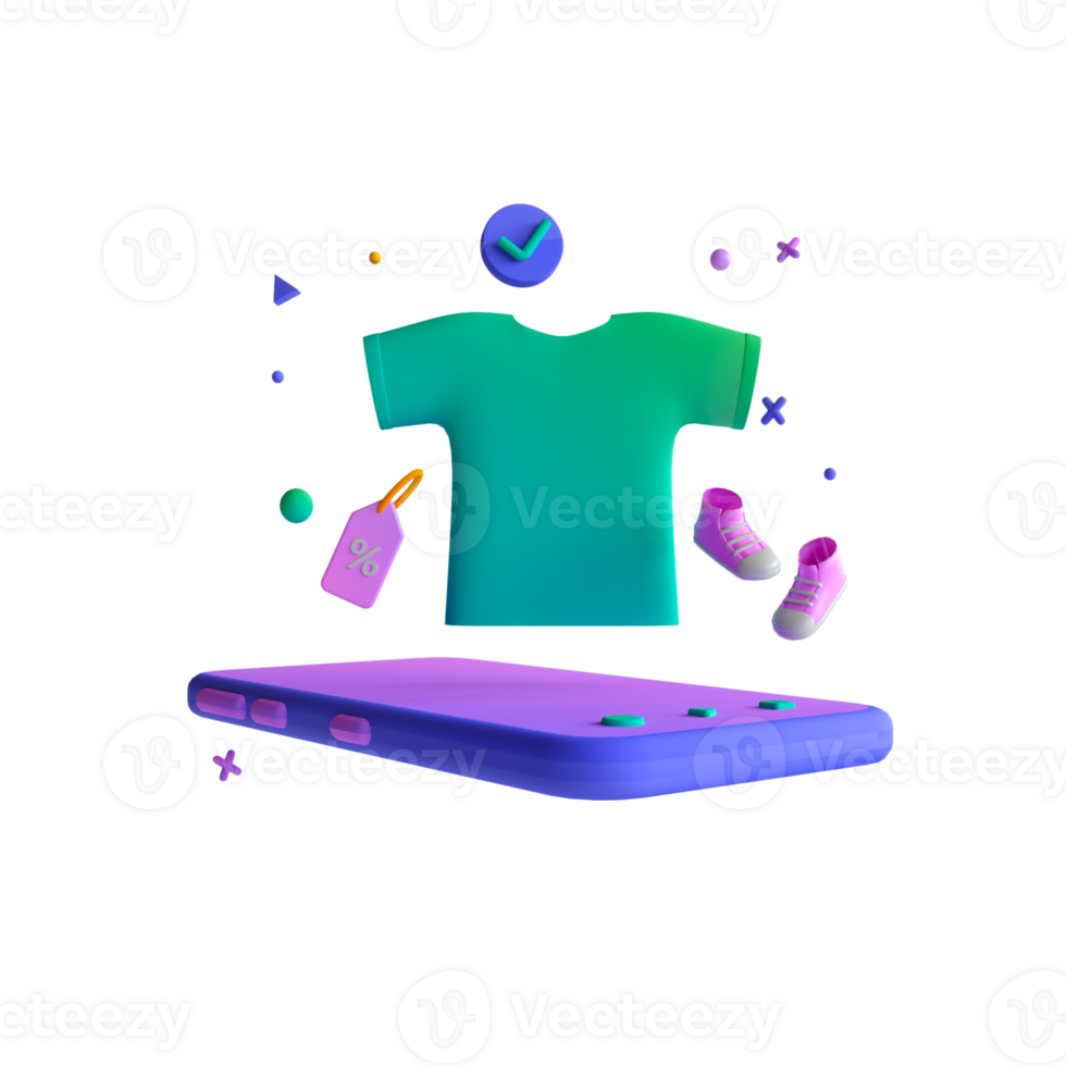 An illustration of a t - shirt, shoes, and other items on a phone png