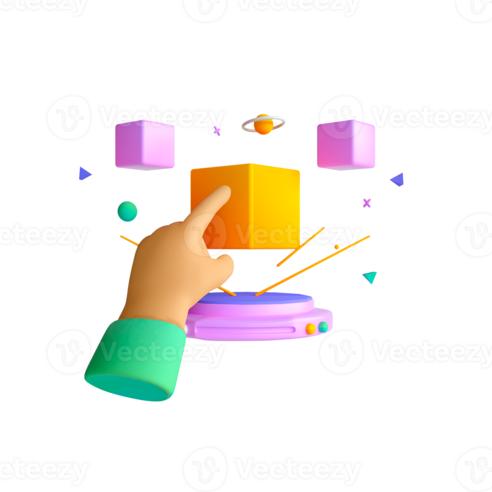 A hand pointing at a cube with a cube on top png