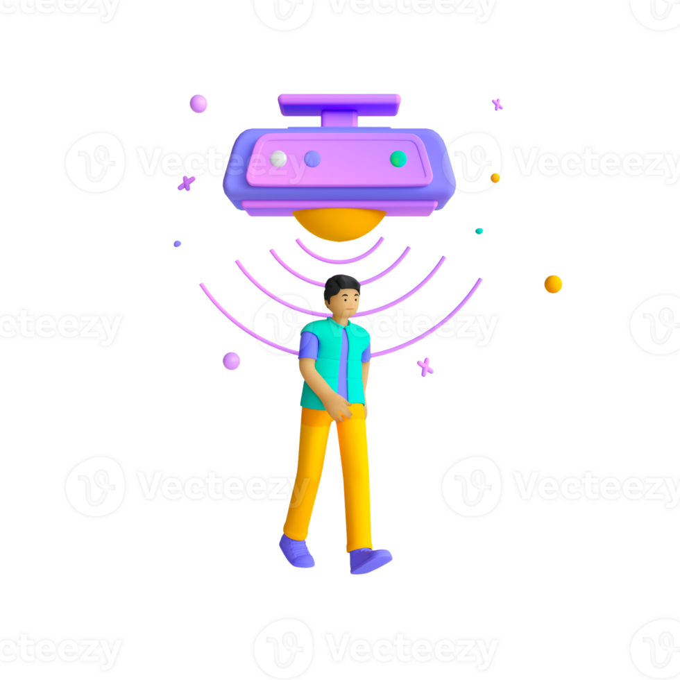 A man is standing in front of a purple and yellow object png