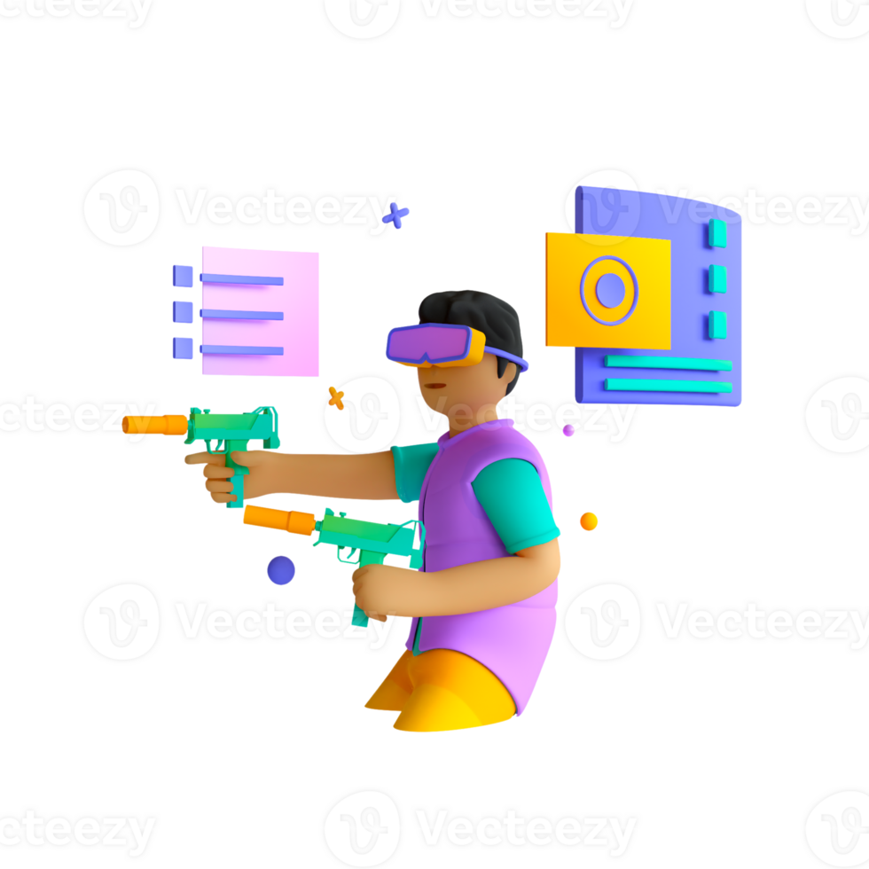 A man holding a gun and wearing virtual reality glasses png