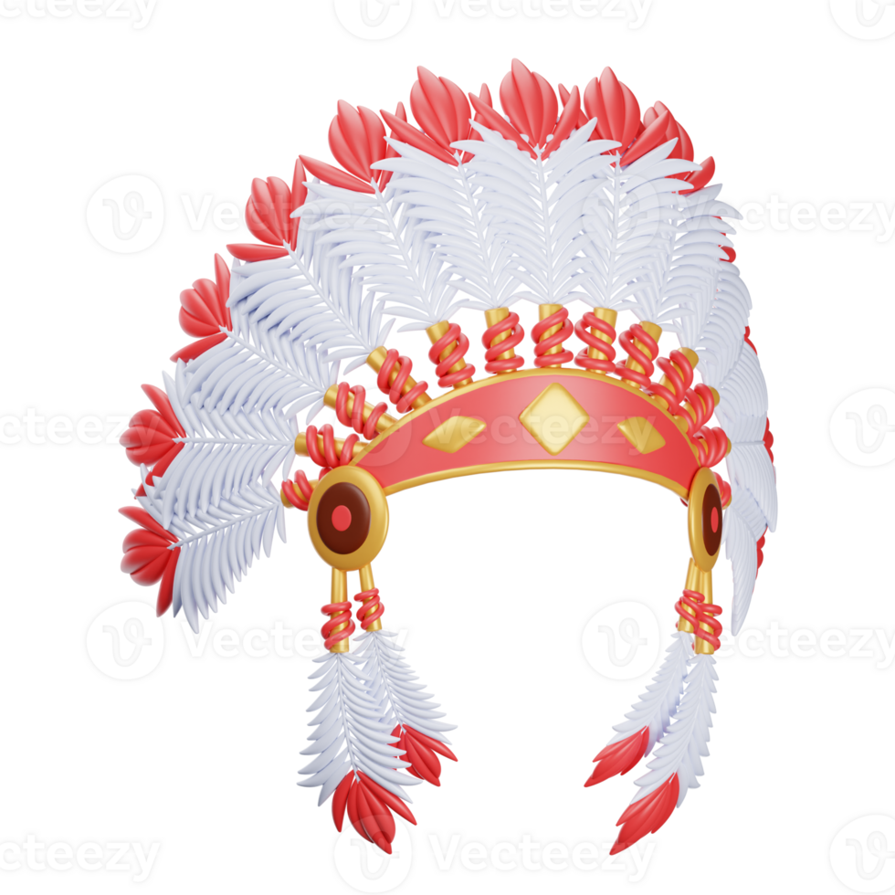 A red and white headdress with feathers png