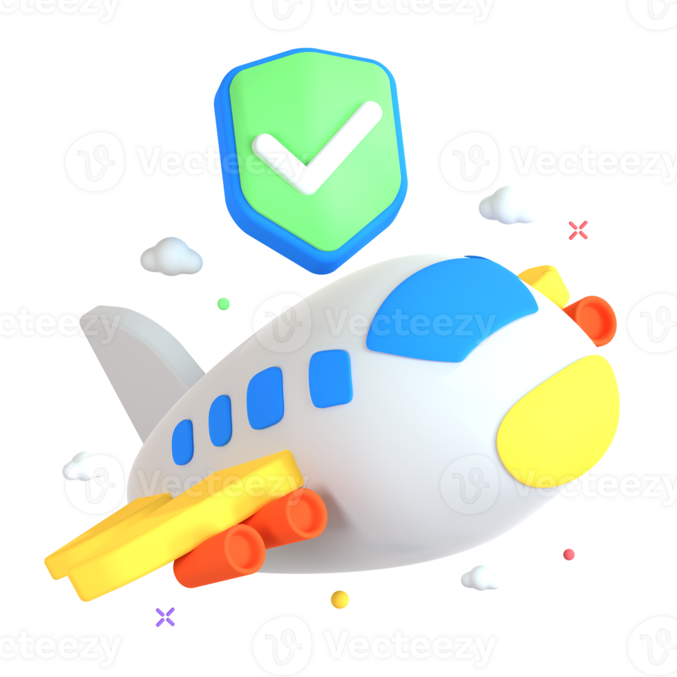 A cartoon airplane flying over a check mark png