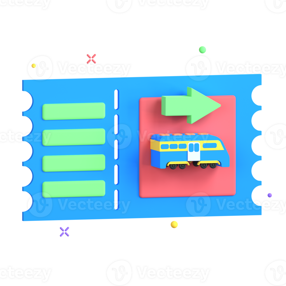 A ticket with a train on it and a green arrow png