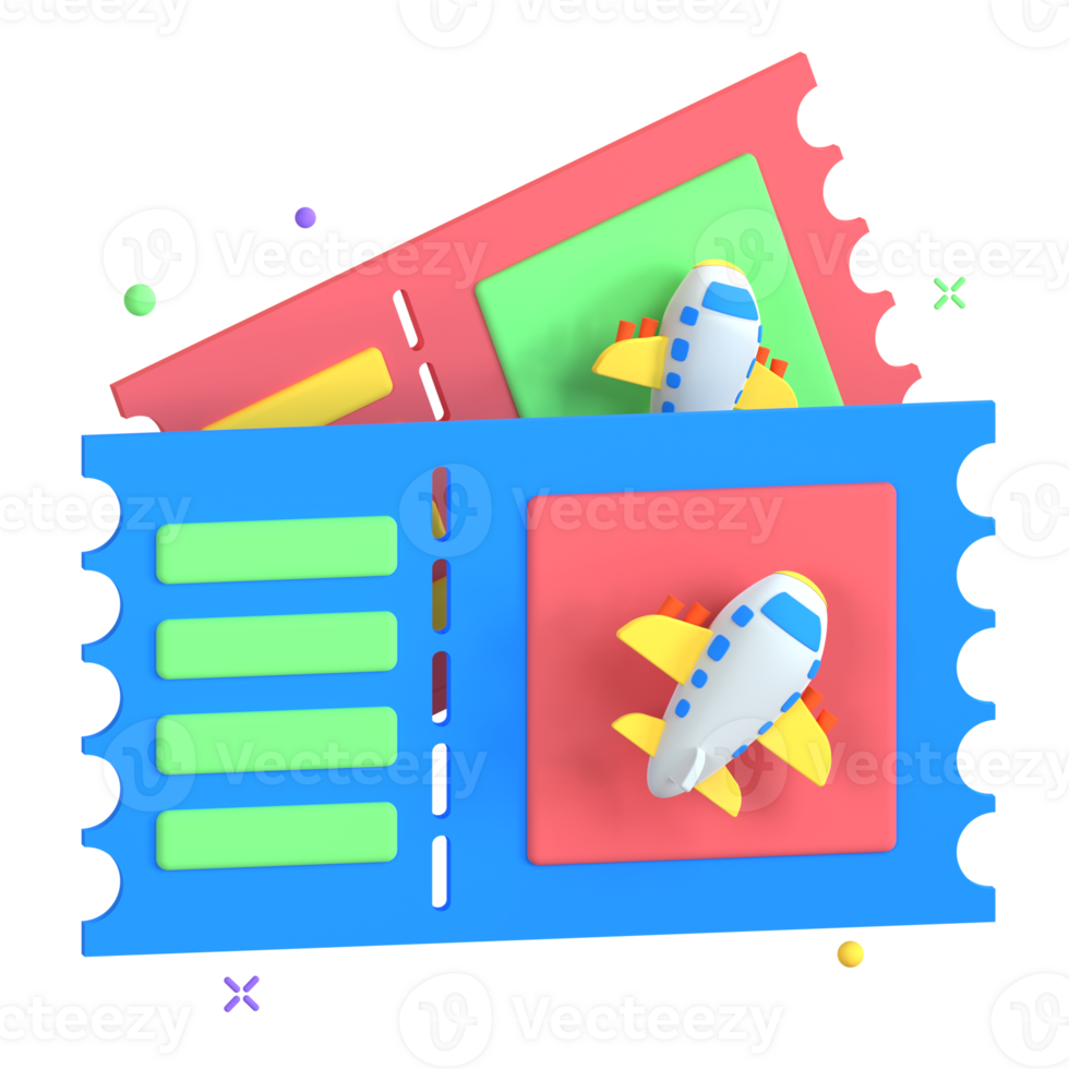 A colorful ticket with a plane on it png