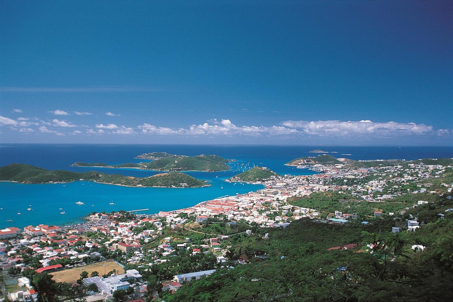 View of the bay and the town from the top of a hill photo