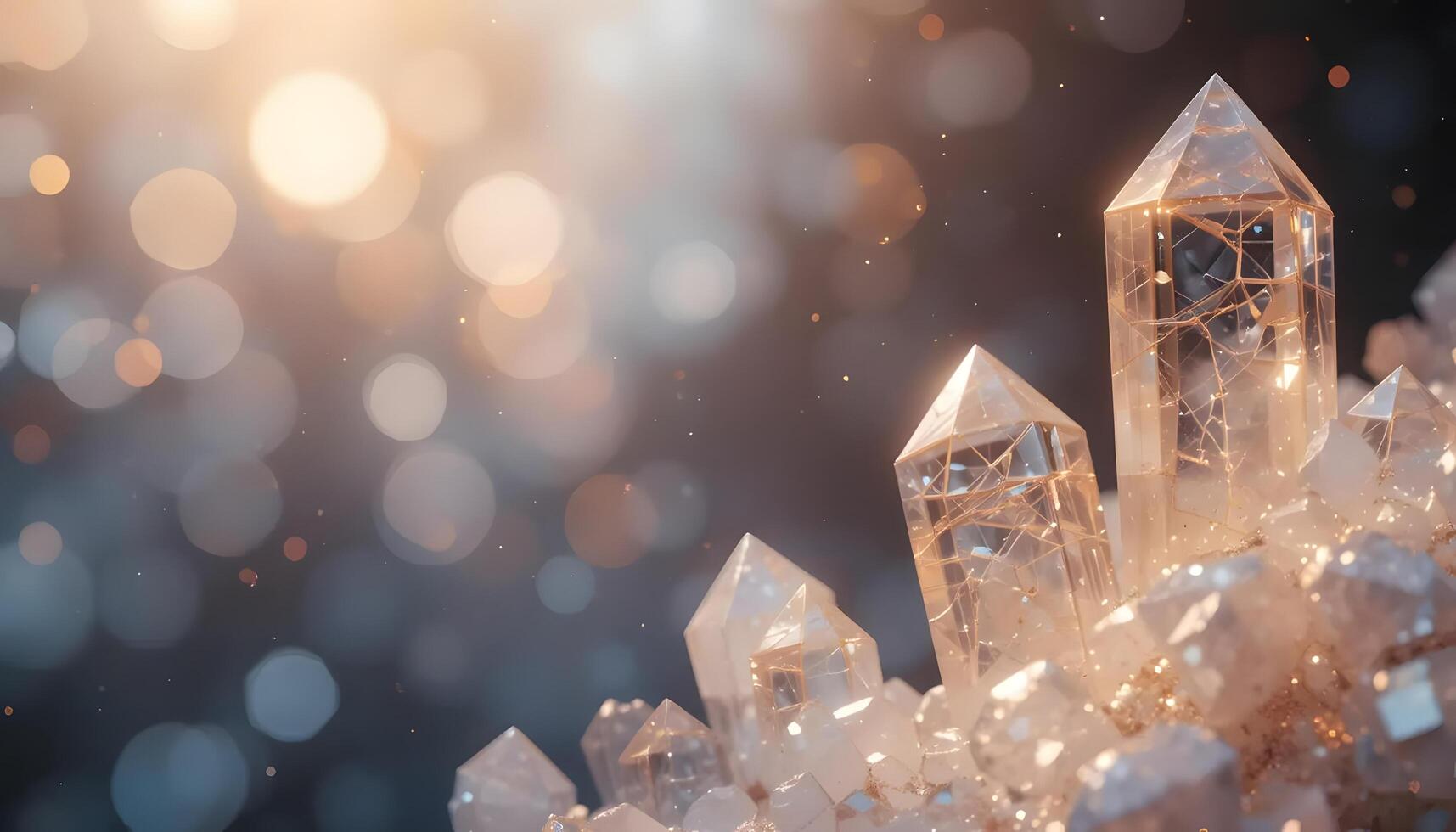 Glowing Crystals Cluster with Bokeh Lights Background for Spa or Wellness photo