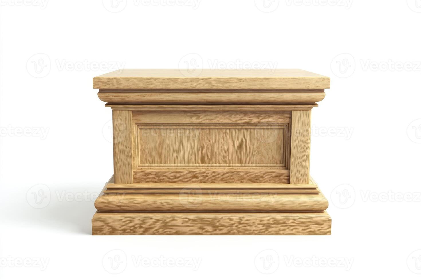 Isolated Empty Wooden Display Pedestal Stand for Object Showcase photo