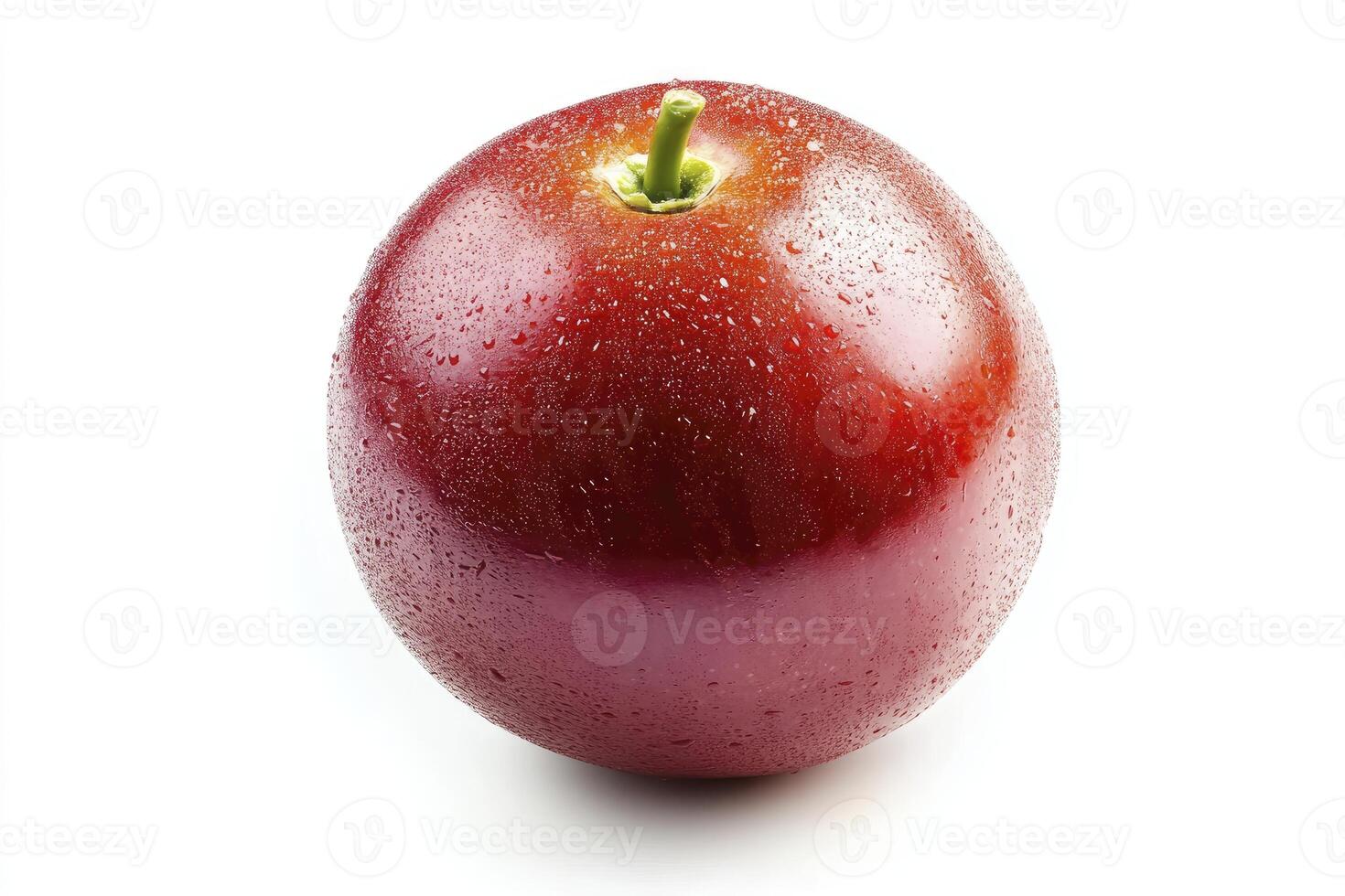 A red fruit is shown on a white background photo
