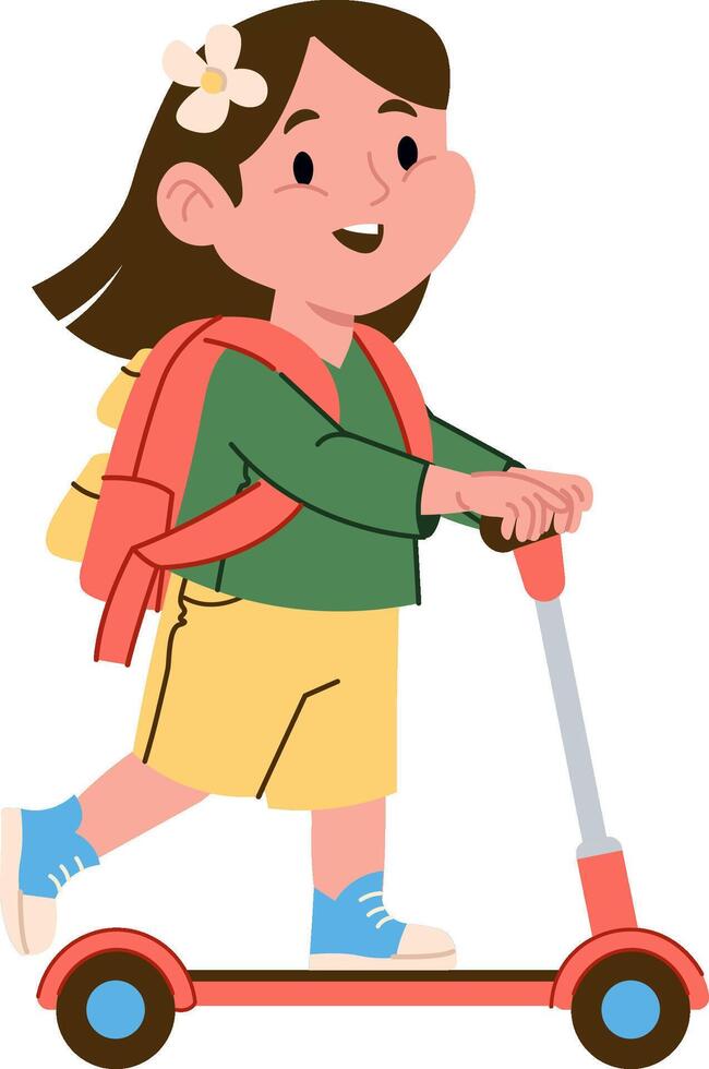 School Girl Riding Scooter Backpack vector