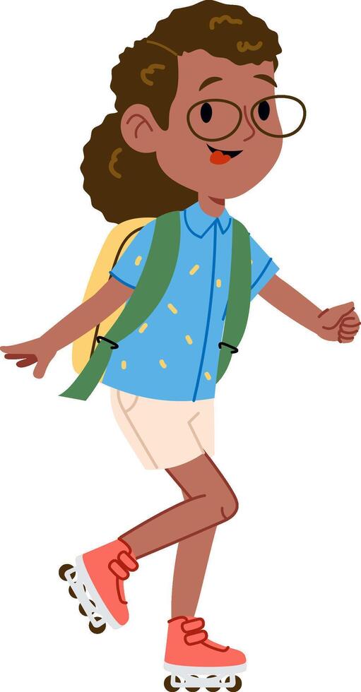 Girl Roller Skating With Backpack vector
