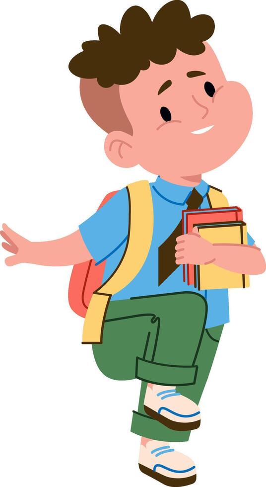 Happy Schoolboy With Books And Bag vector