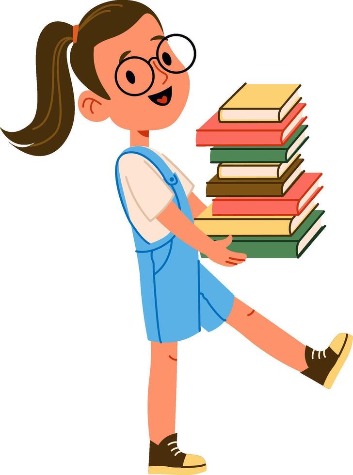 Girl Carrying Book Stack vector