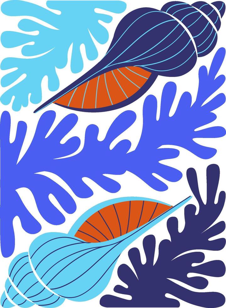 Seashells and Seaweed Forms Backround vector