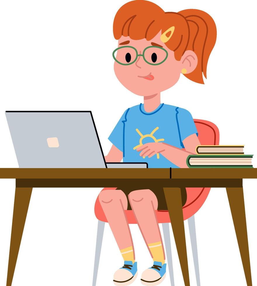 Cartoon Girl Laptop Study vector