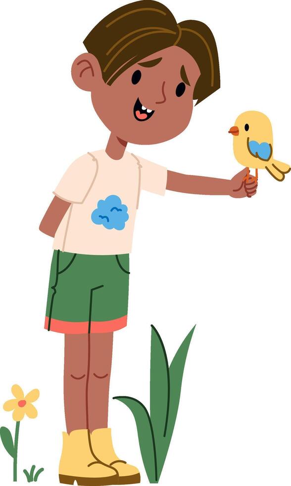Boy and Bird Outdoors vector