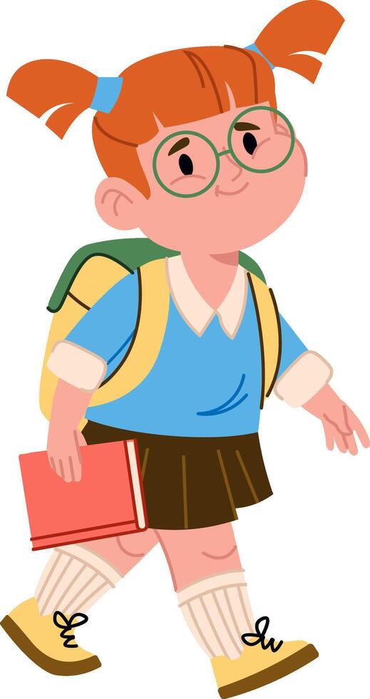 Schoolgirl Walking With Book And Backpack vector