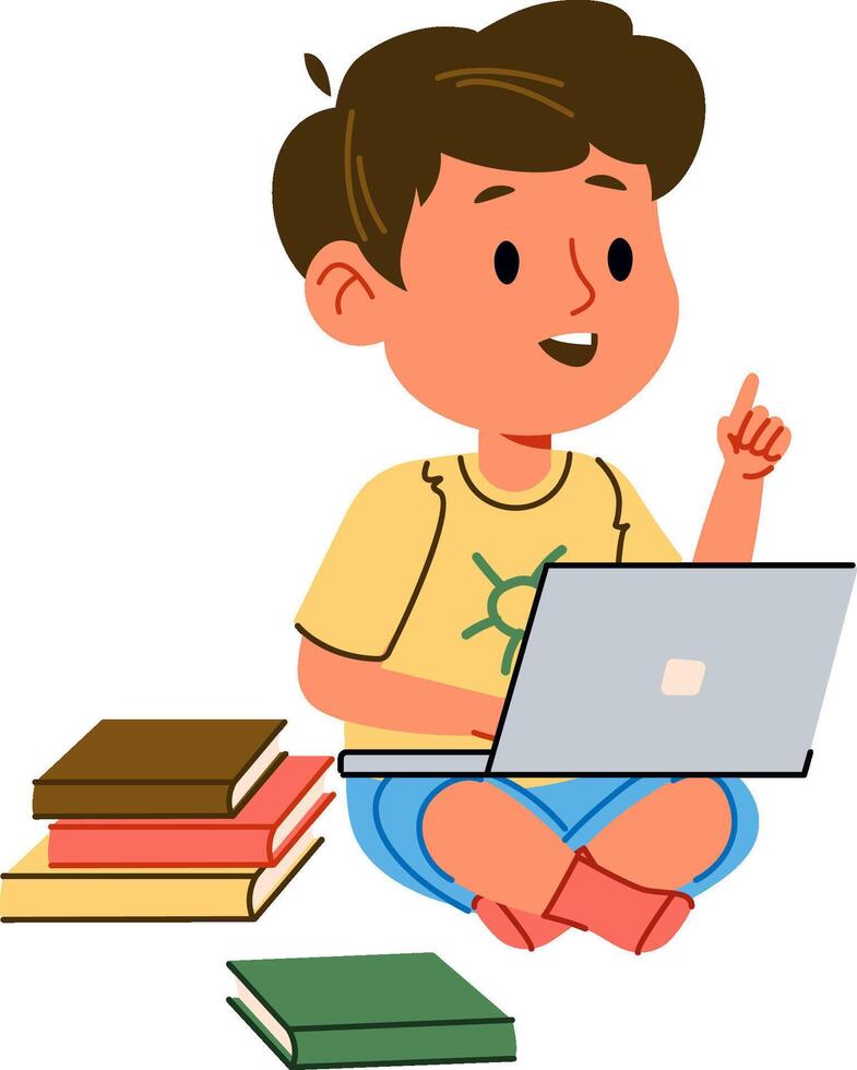 Child Studying Laptop vector