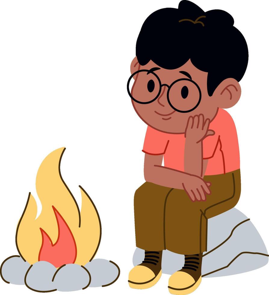 Boy Campfire Cartoon vector