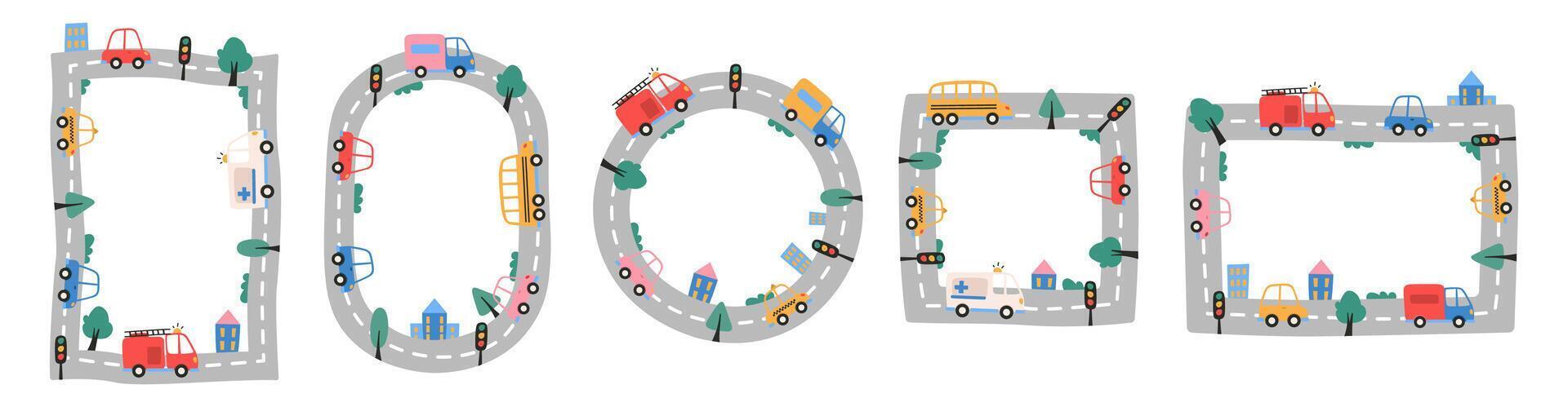 Road Frames with Vehicles vector