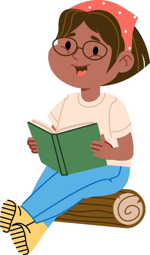 Girl Reading Book Cartoon vector