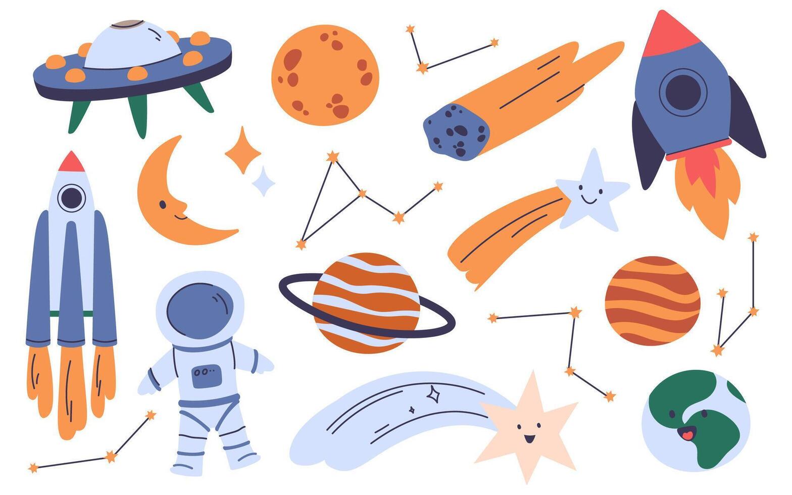 Space Elements with Rockets and Planets vector