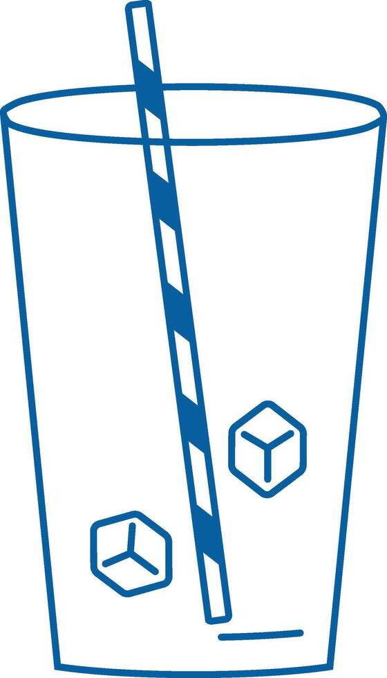 Glass Beverage Straw Ice Cubes Line Art vector