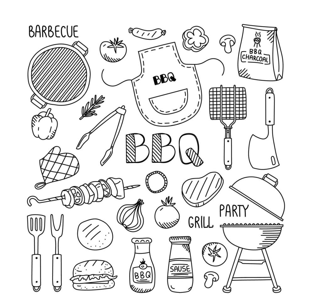 Barbecue Tools and Ingredients Sketch vector