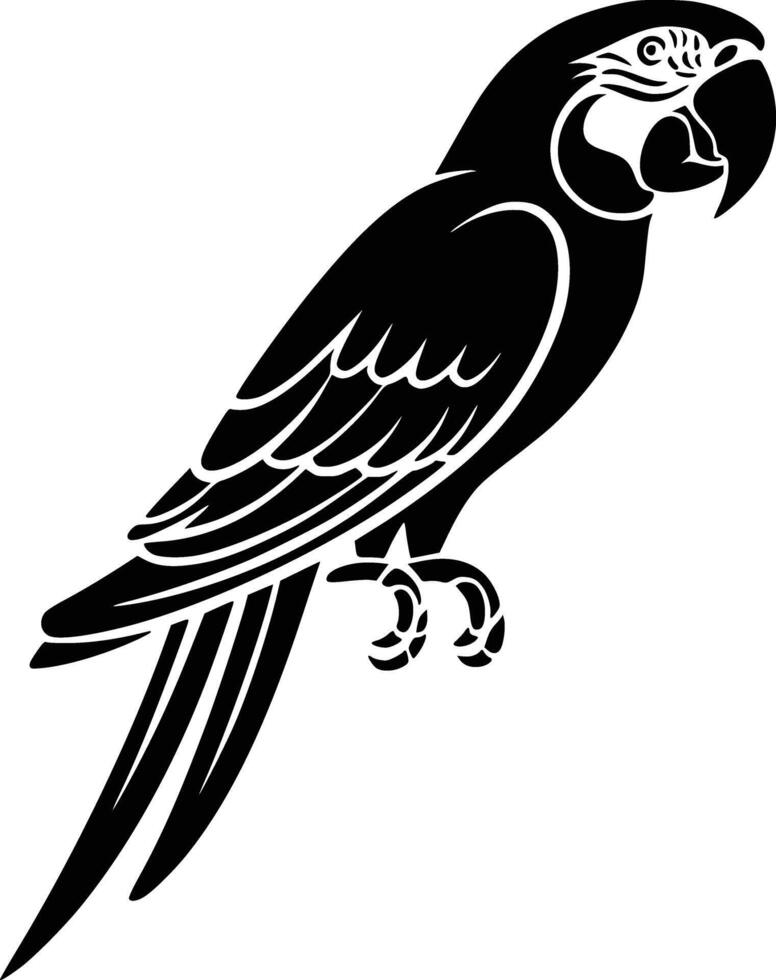 Black and white bold illustrations of a parrot, isolated on white background. vector