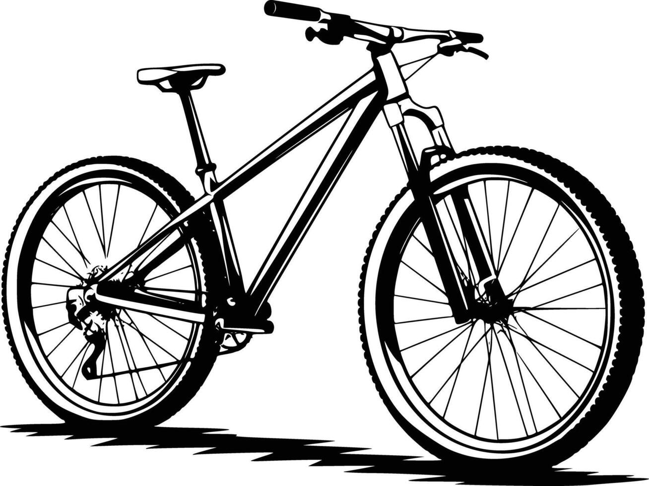 Black and white illustrations of a mountain bike, isolated on white background. vector