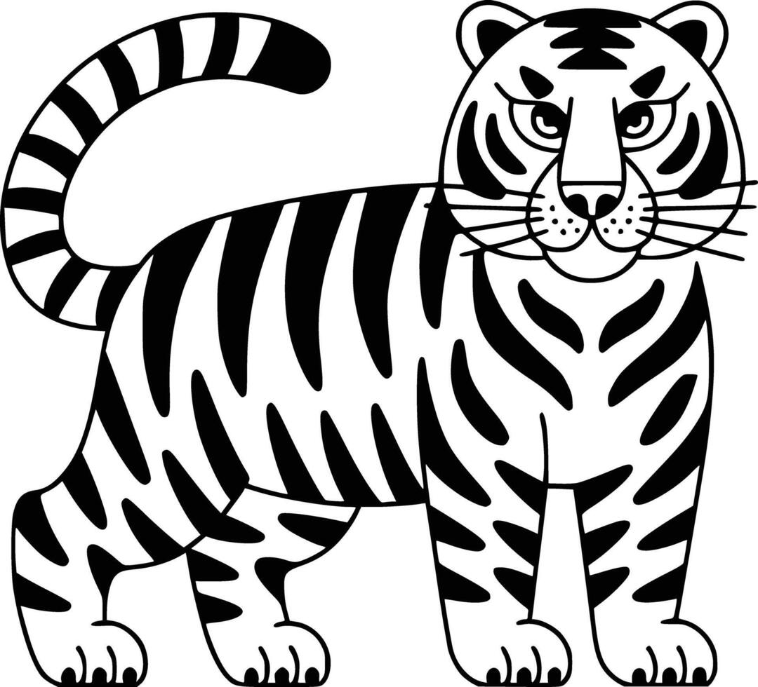 Black and white bold illustrations of a tiger, isolated on white background. vector