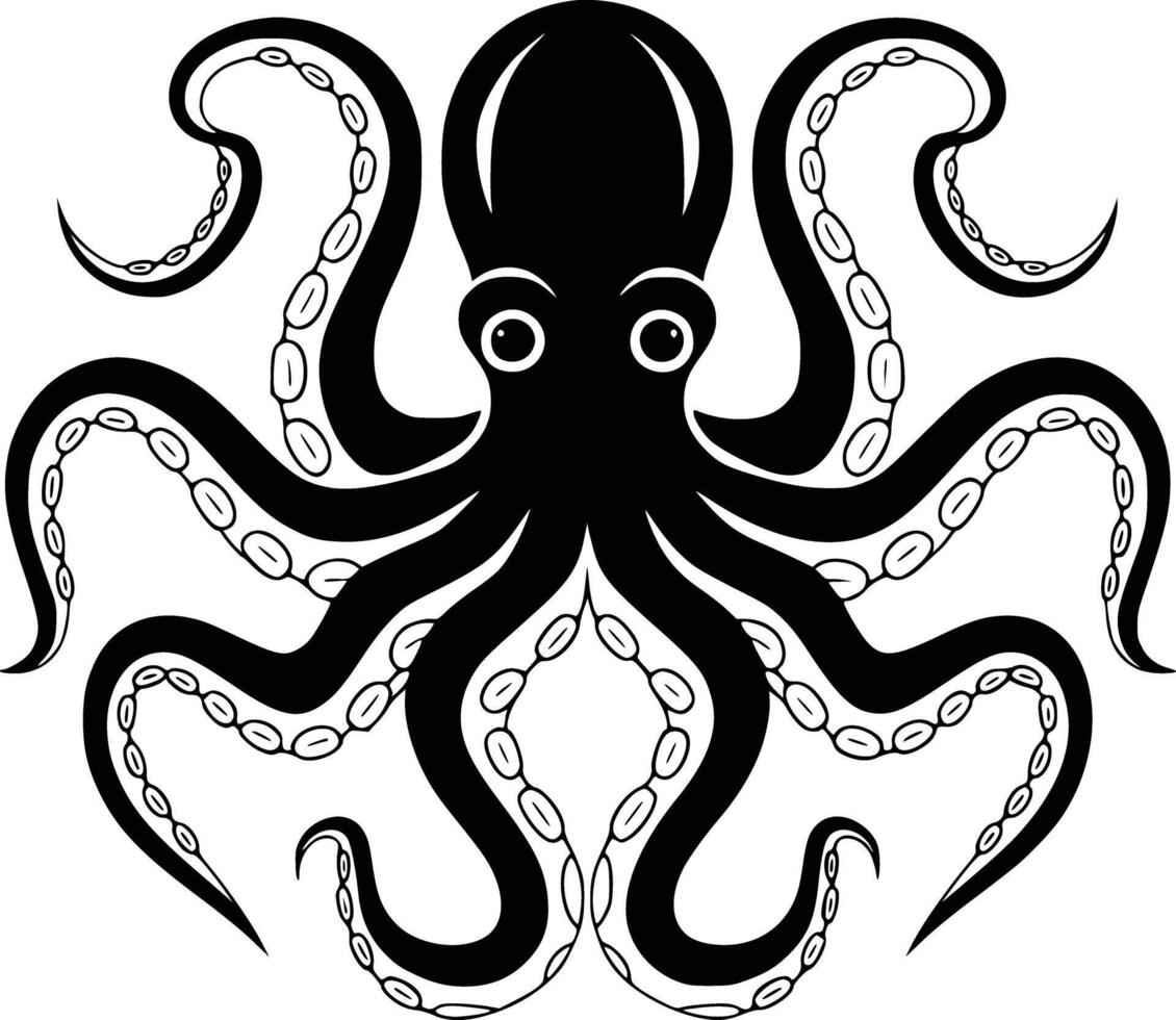 Black and white bold illustrations of a octopus, isolated on white background. vector