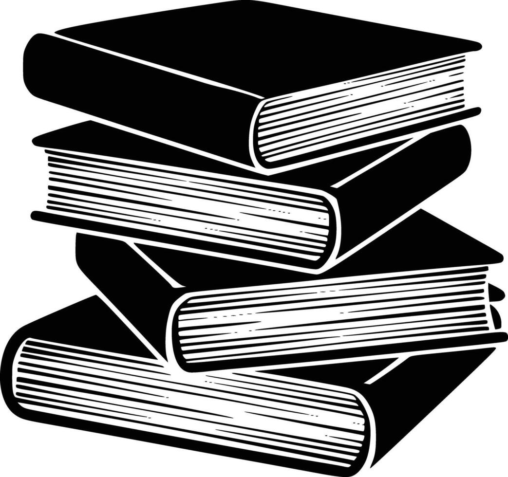 Black and white bold illustrations of a stack of books, isolated on white background. vector