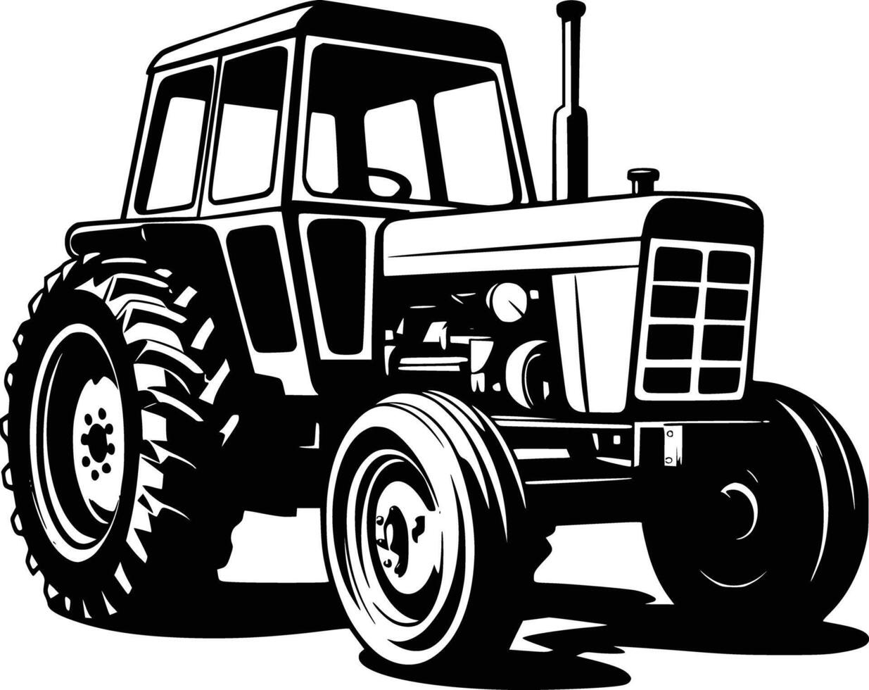 Black and white bold illustrations of a tractor, isolated on white background. vector