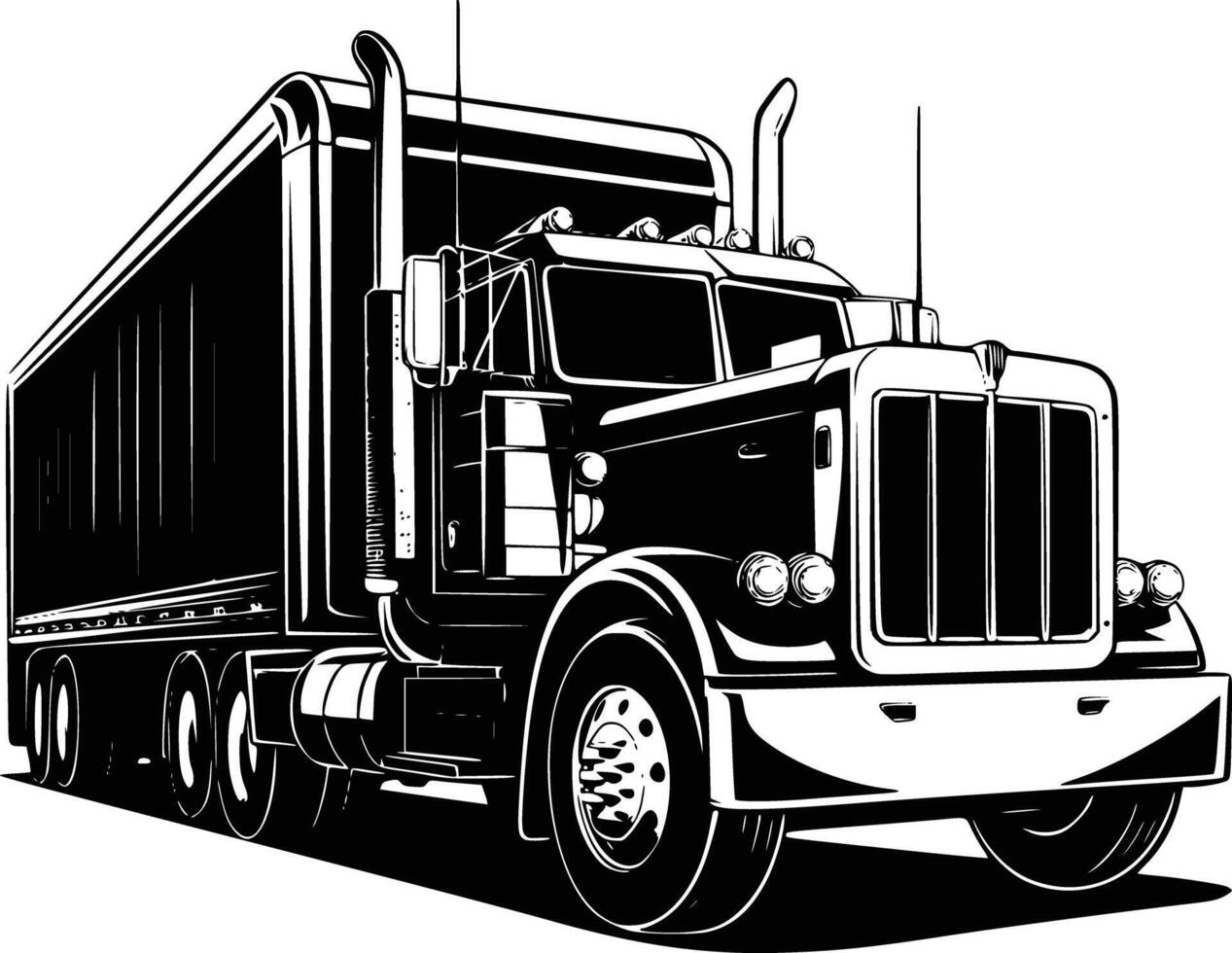 Black and white bold illustrations of a truck, isolated on white background. vector