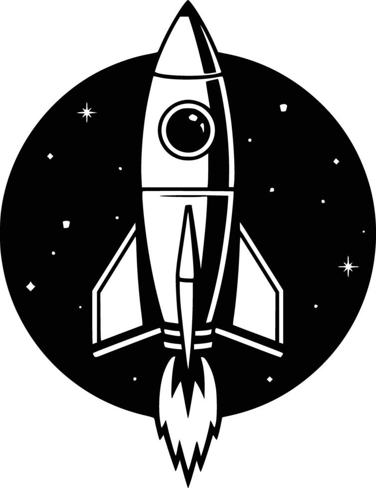 Black and white bold illustrations of a space rocket, isolated on white background. vector