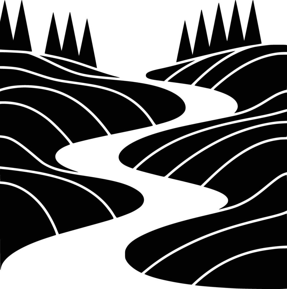 Black and white bold illustrations of a river flow, isolated on white background. vector
