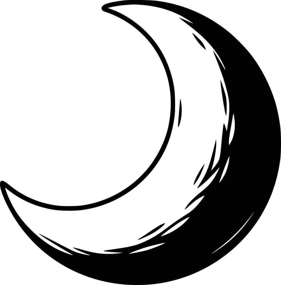 Black and white bold illustrations of a moon, isolated on white background. vector