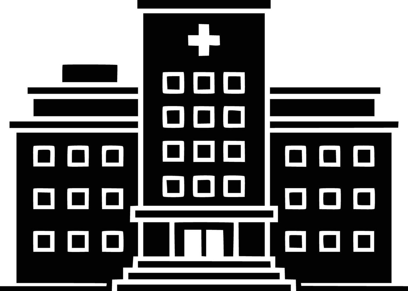 Black and white bold illustrations of a hospital building, isolated on white background. vector