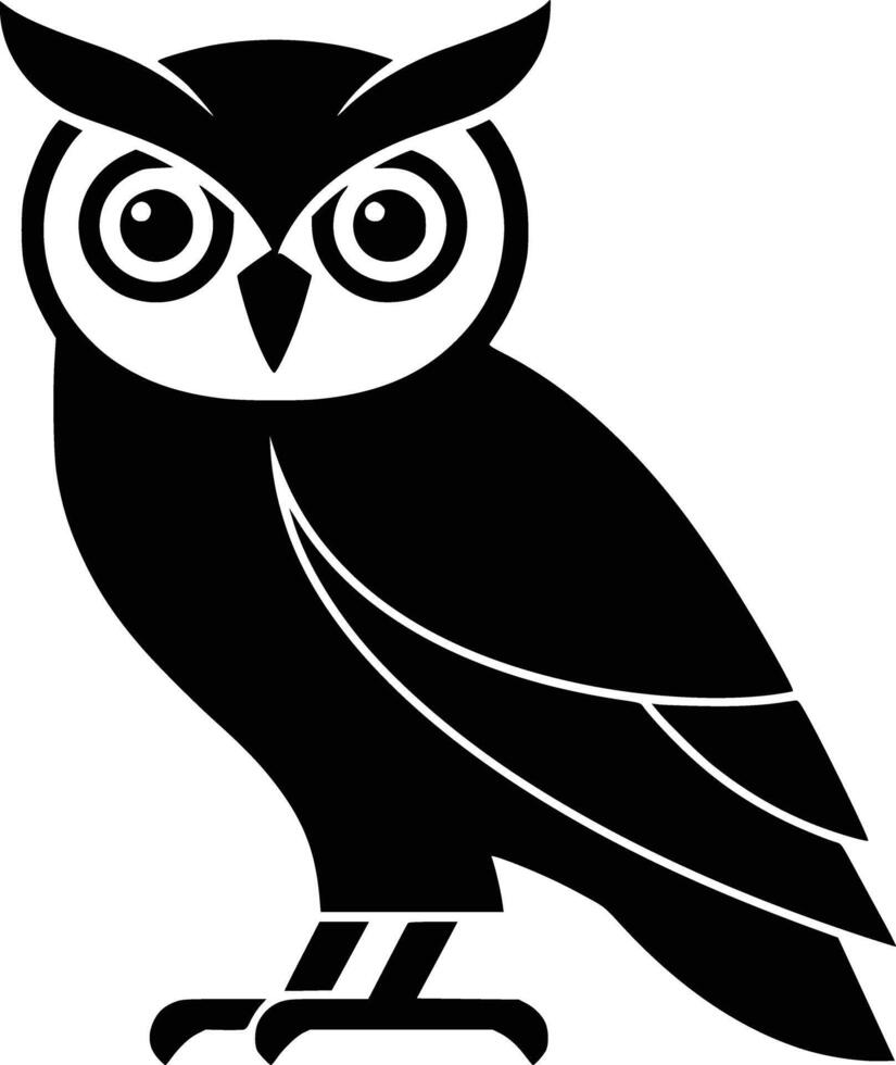 Black and white bold illustrations of a owl, isolated on white background. vector