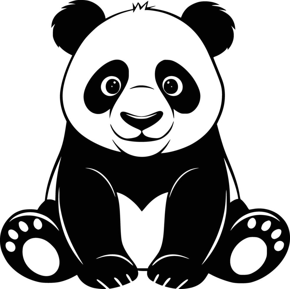Black and white bold illustrations of a sitting panda, isolated on white background. vector