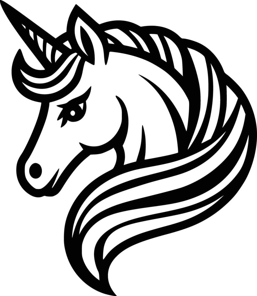 Black and white bold illustrations of a unicorn head, isolated on white background. vector