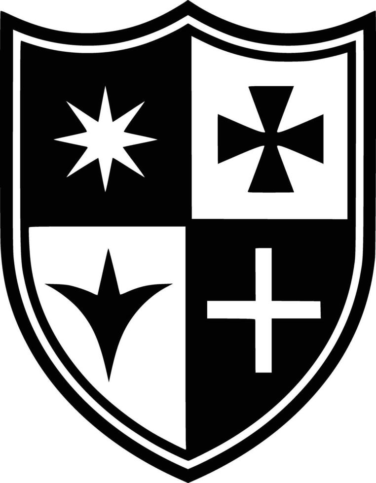 Black and white bold illustrations of a medieval shield, isolated on white background. vector